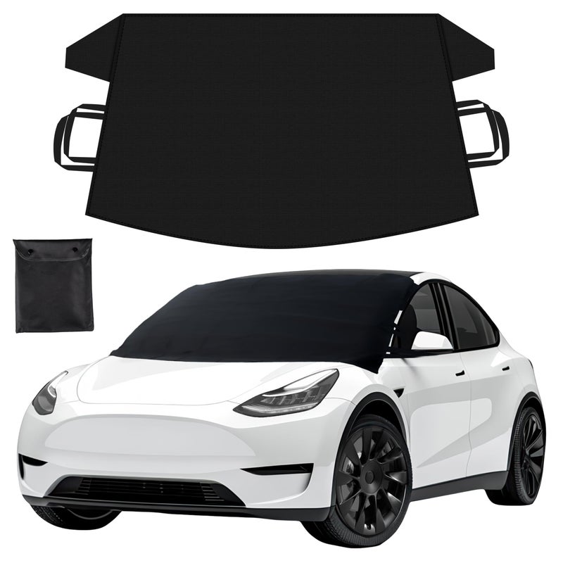 EcoNour Snow Cover for Tesla Model 3/Y| Windshield Cover for Ice and Snow | Heavy-Duty 600D Oxford Fabric with Windproof Double Elastic Straps | Waterproof & Sag-Proof - Image 1